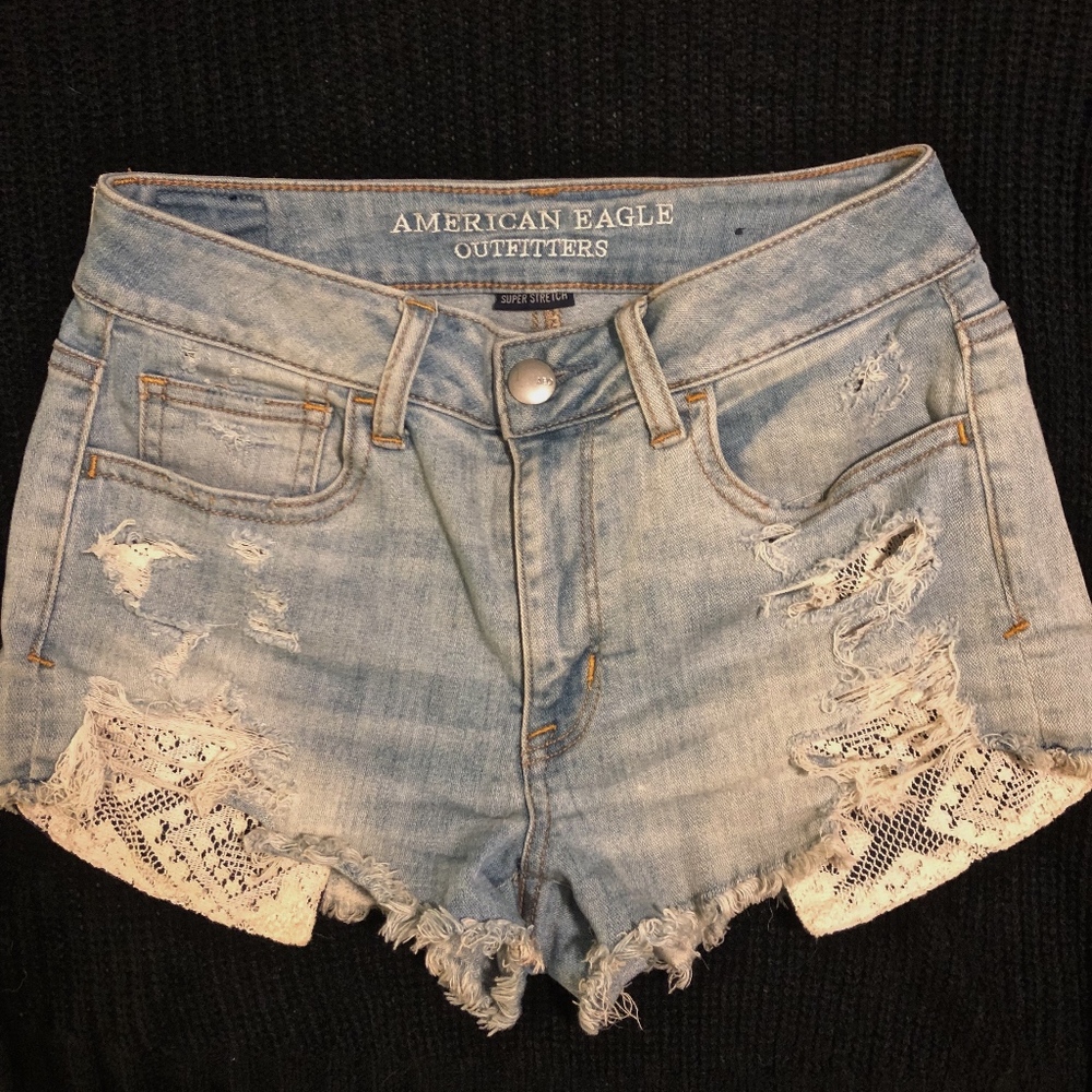 American Eagle High Rise Shortie Jean Shorts